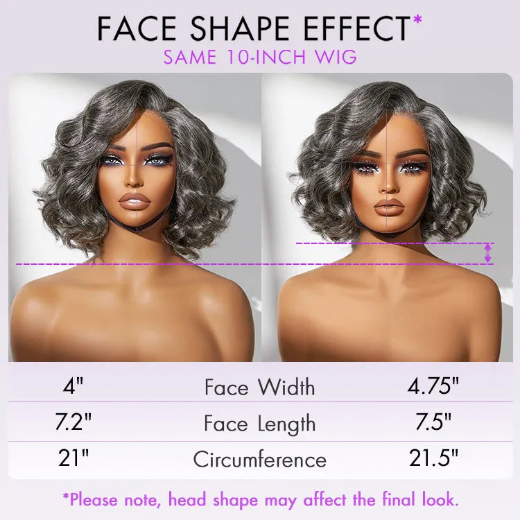 Elegant Salt & Pepper Grey Wig Loose Body Wave Glueless Minimalist Lace Short Wig Pre-Cut Lace