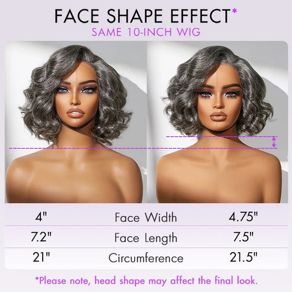 Elegant Salt & Pepper Grey Wig Loose Body Wave Glueless Minimalist Lace Short Wig Pre-Cut Lace
