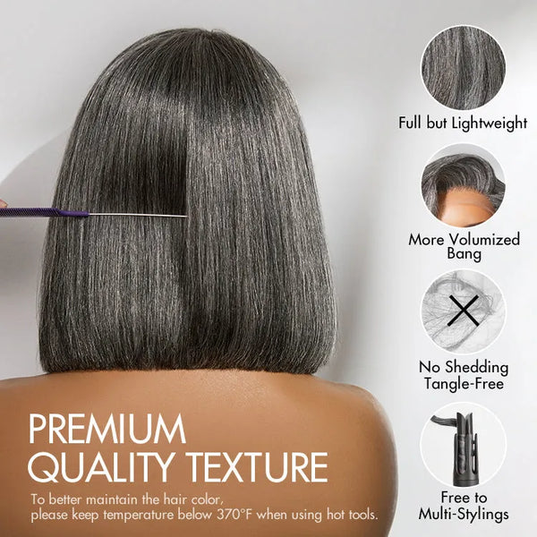 AiryFit™ Scalp Care Wigs -Salt and Pepper Glueless Minimalist HD Lace Bob Wig Pre-Cut Lace - US Only