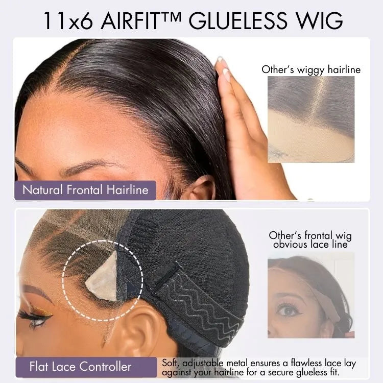 AiryFit™ Scalp Care Wigs - Deep Parting Water Wave Human Hair Wig Glueless 11x6 Frontal HD Lace Curly Wig