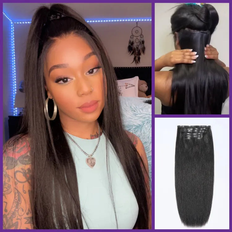 Ultra Natural Seamless Yaki Straight Clip in Extensions Real Human Hair Pieces 135g 9pcs / 7pcs with Free Gift - Limited Offer Main image