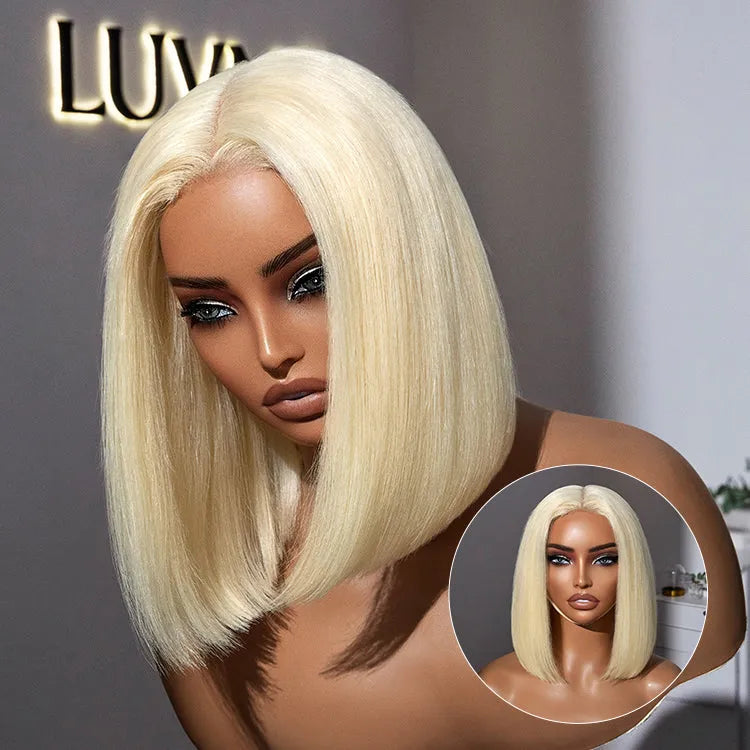 Easily Redyed 613 Blonde Blunt Cut Bob Wig Glueless Deep Middle Part 2x6 HD Lace Wig Pre-Cut Lace Main image