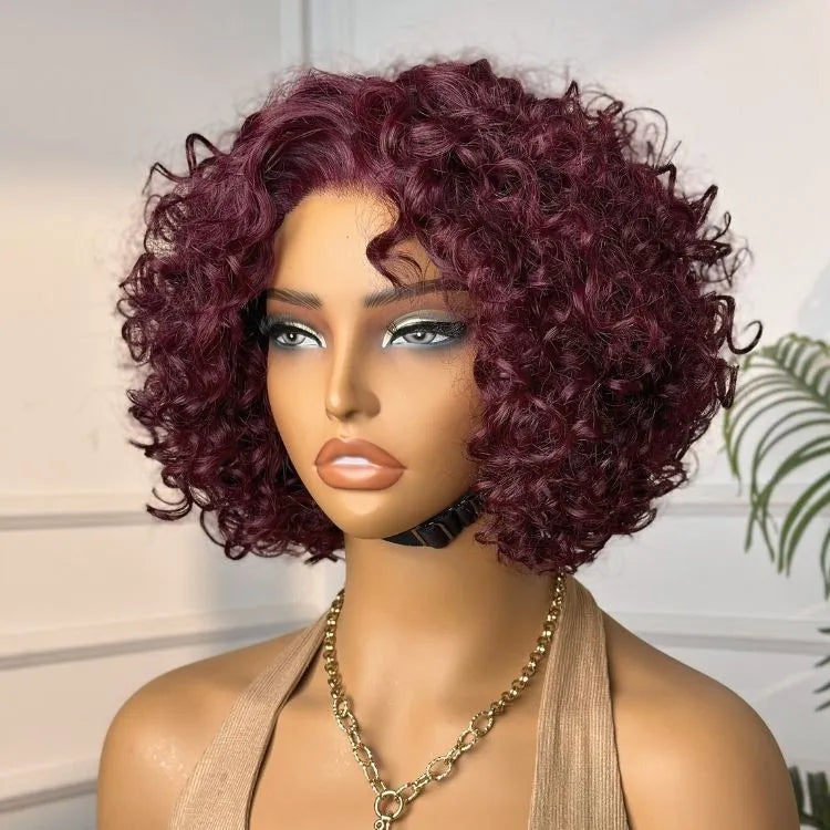 Trendy Burgundy Curly Bob Glueless Minimalist HD Lace T Part 99J Hair Color Wig 100% Human Hair  - US Only Main image