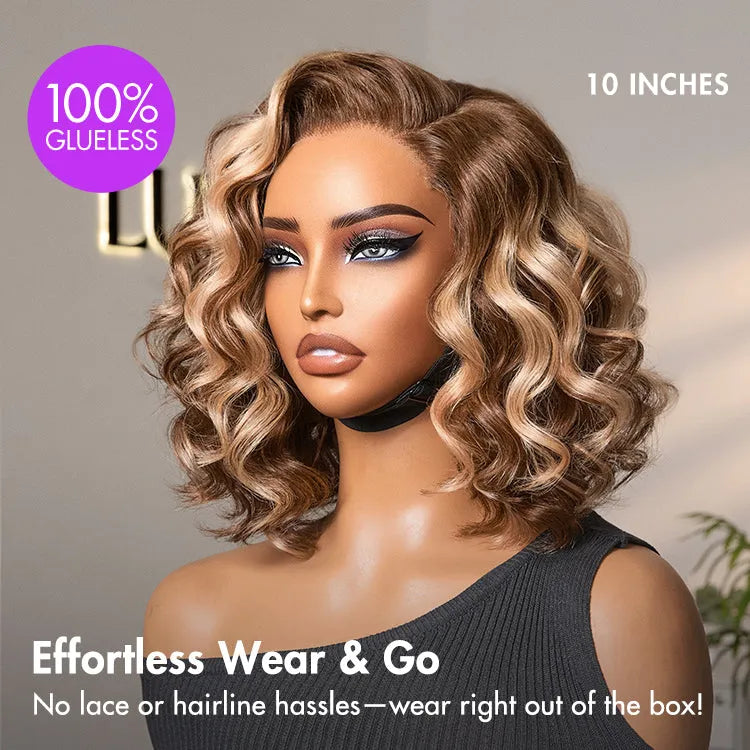Ash Blonde Highlight Loose Wave Glueless Minimalist HD Lace Short Wavy Wig Pre-Cut Lace Secondary image