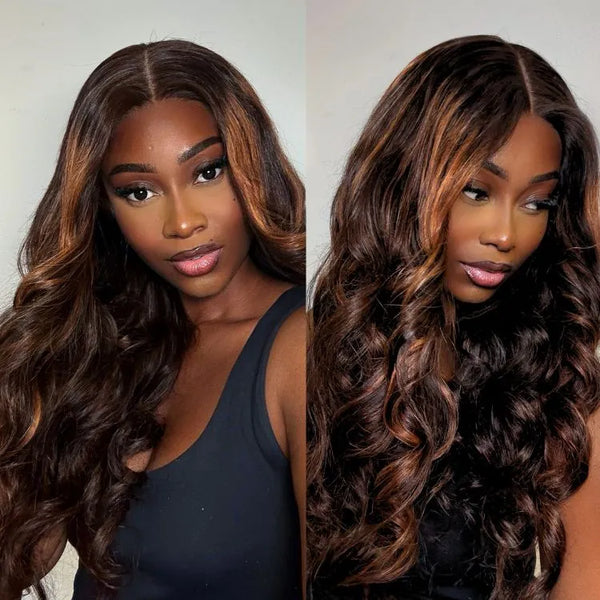 Luvme Hair 180% Density Elegant Copper Ombre Highlights Loose Body Wave Glueless 5x5 Closure Wig Breathable Cap