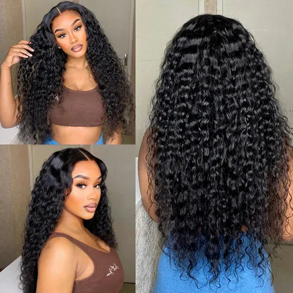 180% Density Water Wave HD 13x4 Frontal Lace Free Part Glueless Human Hair Wig Pre Cut Lace Main image