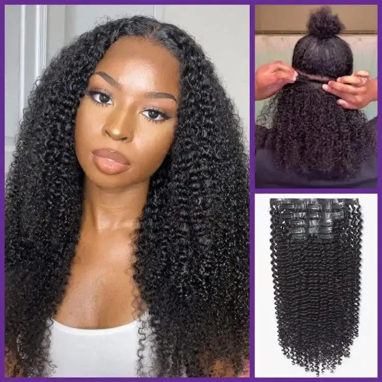 Kinky Curly Seamless Clip in Extensions Real Human Hair Pieces 135g 9pcs / 7pcs with Free Gift Main image
