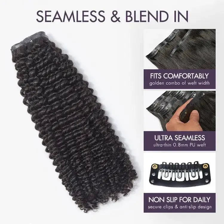 Kinky Curly Seamless Clip in Extensions Real Human Hair Pieces 135g 9pcs / 7pcs with Free Gift Secondary image