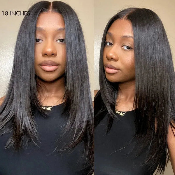 Black 180% Density Layered Cut Glueless 5x5 Closure Lace  Wig Pre-Plucked Hairline - US Only