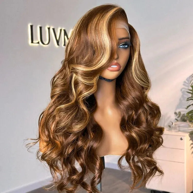 Honey Golden blonde / Natural Black Loose Body Wave Glueless 13x4 Lace Front Wig 100% Human Hair Main image