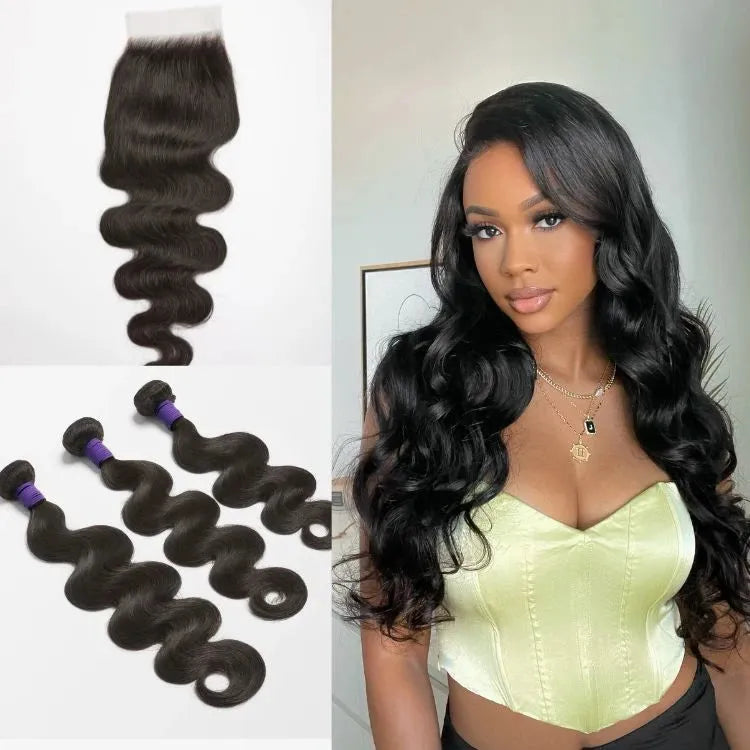 Upgraded Brazilian Hair Body Wave 3 Bundles with 5x5 HD Lace Closure Main image