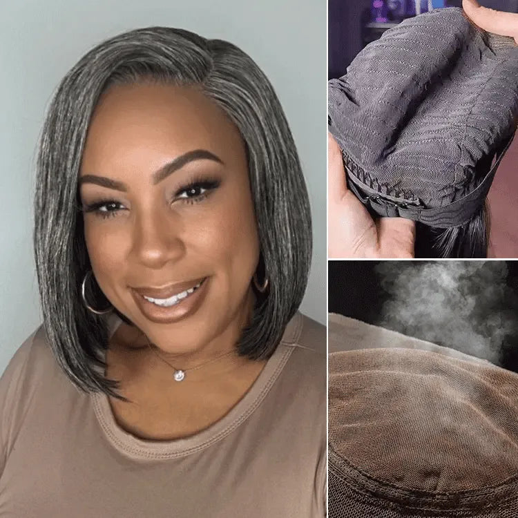 AiryFit™ Scalp Care Wigs -Salt and Pepper Glueless Minimalist HD Lace Bob Wig Pre-Cut Lace - US Only Main image