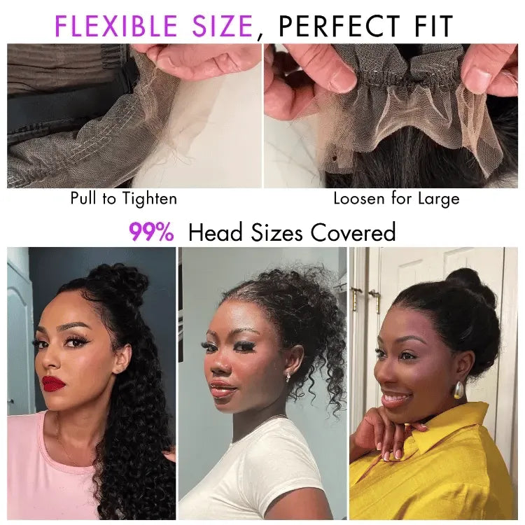 PreMax Wigs | Water Wave Flexi-Fit Invisi Drawstring Cap 360 Lace Long Curly Wig Pre-Cut Lace