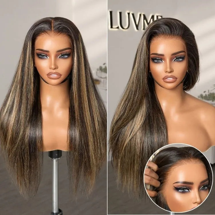 PreMax Wigs - Blonde Highlight Silky Straight 13x4 Frontal Lace Glueless Long Wig Pre-Cut Lace Main image