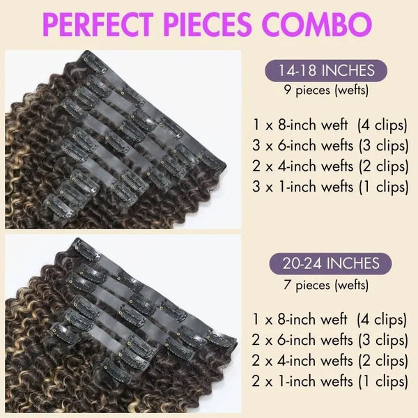 Highlights Silky Straight / Kinky Curly / Deep Wave Clip in Extensions Human Hair 135g 9pcs / 7pcs with Free Gift