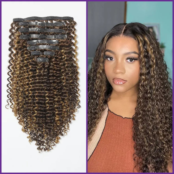 Highlights Silky Straight / Kinky Curly / Deep Wave Clip in Extensions Human Hair 135g 9pcs / 7pcs with Free Gift