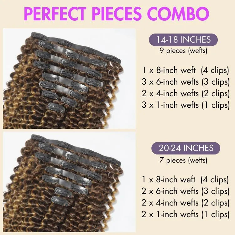 Highlights Silky Straight / Kinky Curly / Deep Wave Clip in Extensions Human Hair 135g 9pcs / 7pcs with Free Gift