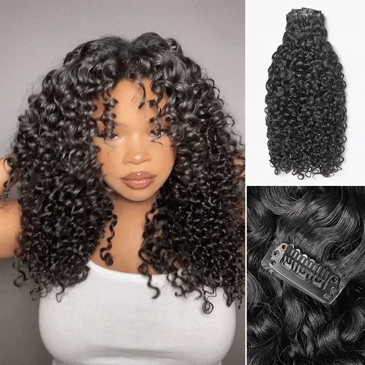Messy Burmese Curly Seamless Clip in Extensions Real Human Hair Pieces 135g 9pcs / 7pcs with Free Gift Main image
