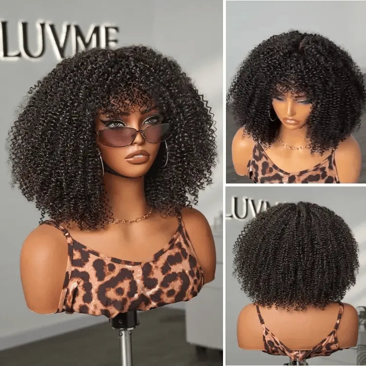 Breathable Cap Ready to Go Bouncy Jerry Curl Glueless Minimalist Lace Curly Wig with Bangs Secondary image