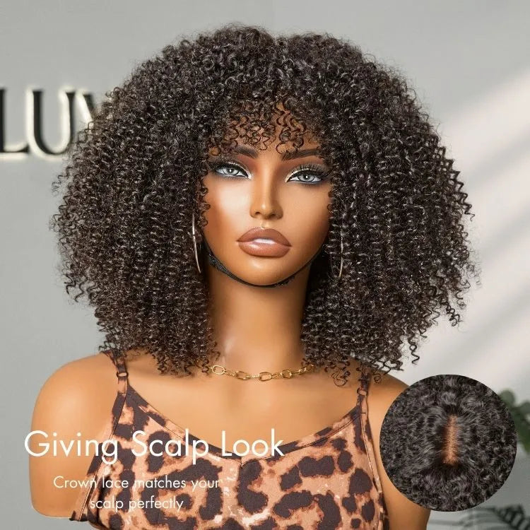 Breathable Cap Ready to Go Bouncy Jerry Curl Glueless Minimalist Lace Curly Wig with Bangs