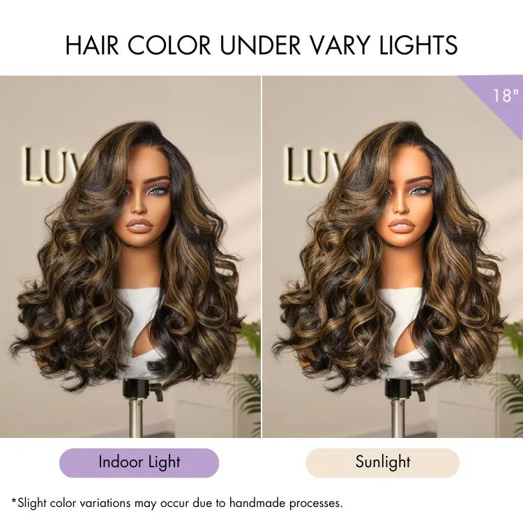 Luvme All-Day Comfort™ Wig 200% Density Brown Highlight Loose Body Wave Glueless Minimalist HD Lace Wig Pre-Cut Lace
