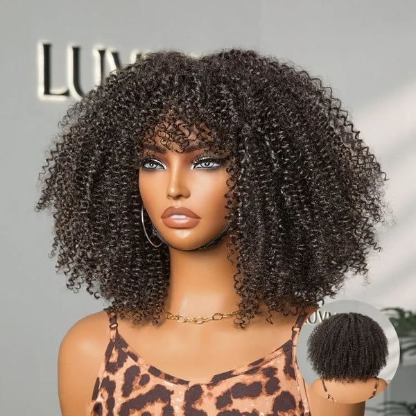 Breathable Cap Ready to Go Bouncy Jerry Curl Glueless Minimalist Lace Curly Wig with Bangs