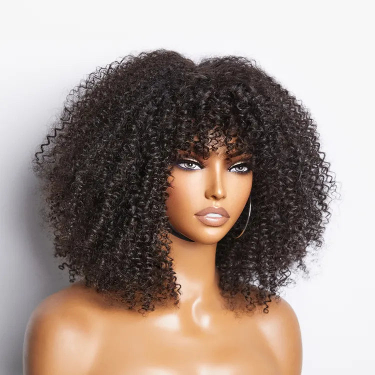 Breathable Cap Ready to Go Bouncy Jerry Curl Glueless Minimalist Lace Curly Wig with Bangs Main image