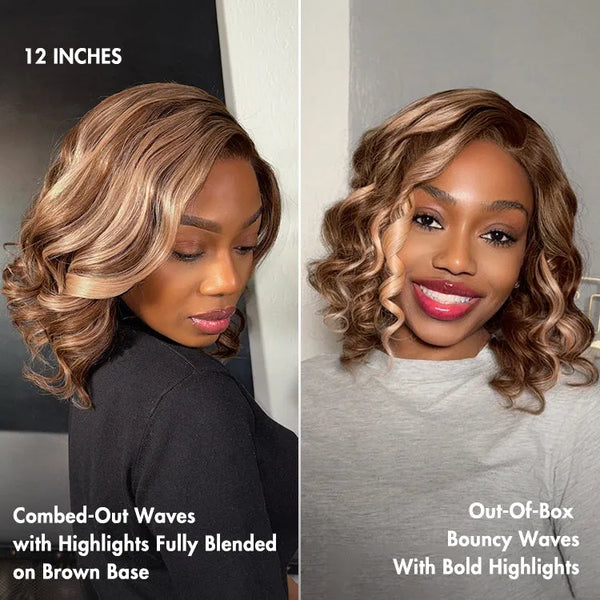 Ash Blonde Highlight Loose Wave Glueless Minimalist HD Lace Short Wavy Wig Pre-Cut Lace