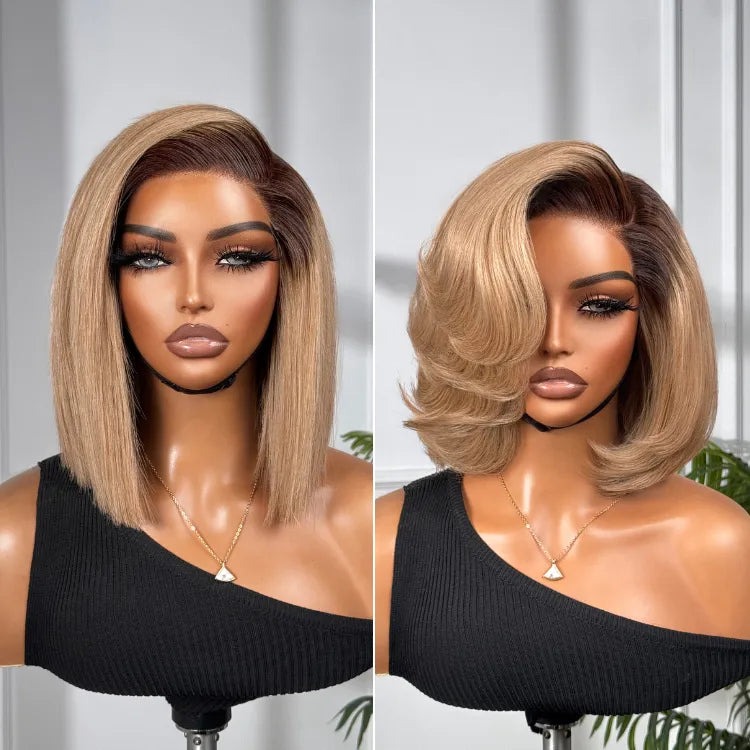 Ash Blonde Ombre Blunt Cut Bob Glueless Minimalist HD Lace Short Bob Wig Ready to Go Pre-Cut Lace Main image