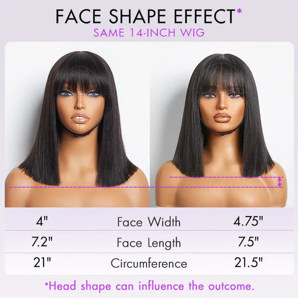 Ash Blonde Highlights with Dark Brown Base Yaki Blunt Cut Bob Wig with Bangs Glueless Minimalist Lace Short Wig
