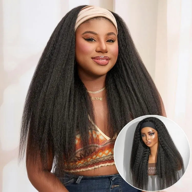 Luvme Too Easy Texture™ Wig 180% Density Kinky Straight Flexi-Fit Drawstring Glueless Headband Wig (Get Free Trendy Headbands)
