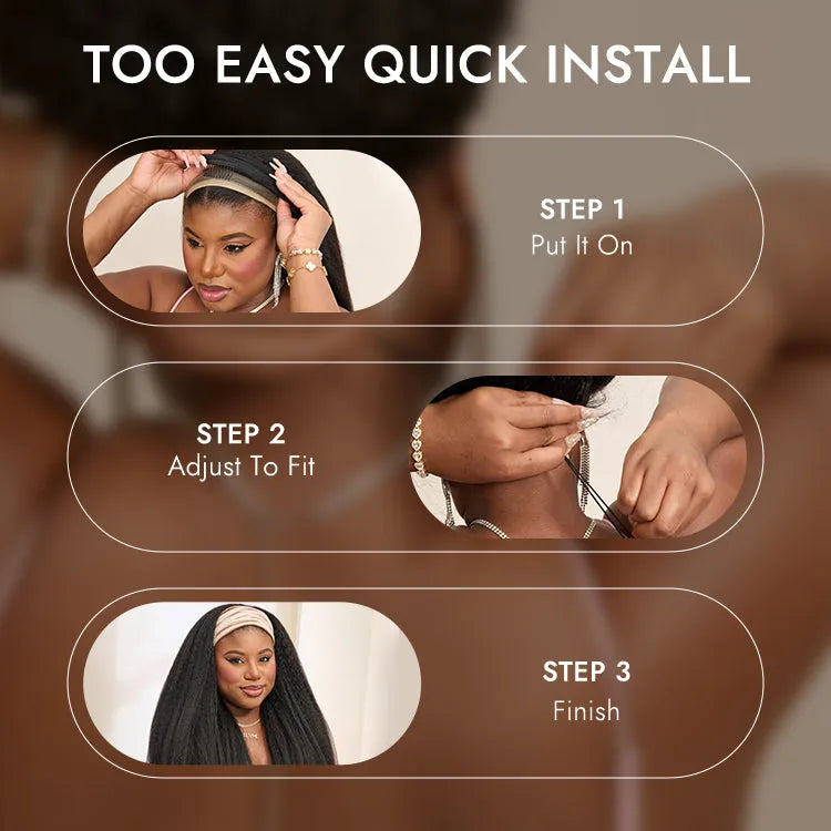 Luvme Too Easy Texture™ Wig 180% Density Kinky Straight Flexi-Fit Drawstring Glueless Headband Wig (Get Free Trendy Headbands)