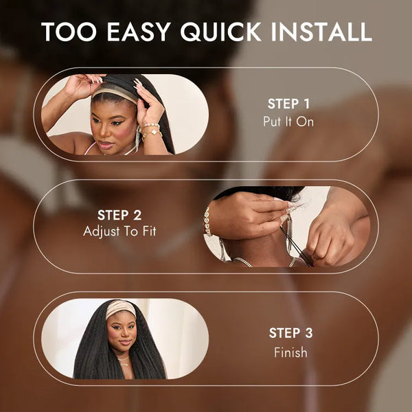 Luvme Too Easy Texture™ Wig 180% Density Kinky Straight Flexi-Fit Drawstring Glueless Headband Wig (Get Free Trendy Headbands)