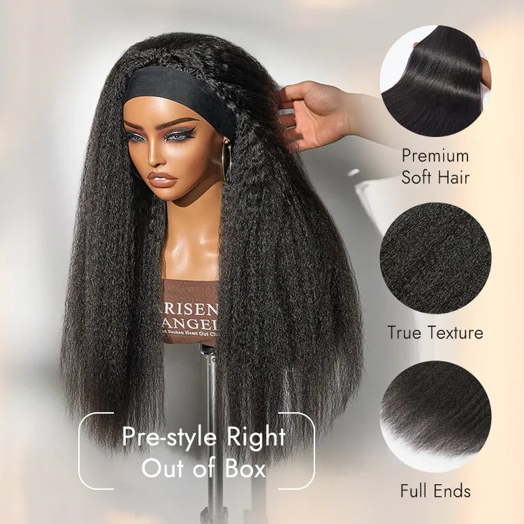 Luvme Too Easy Texture™ Wig 180% Density Kinky Straight Flexi-Fit Drawstring Glueless Headband Wig (Get Free Trendy Headbands)