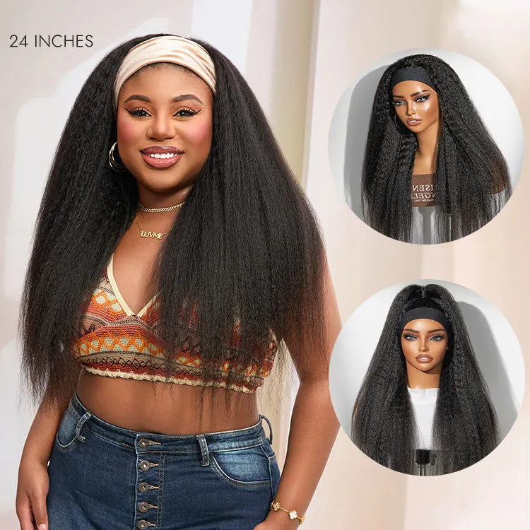 Luvme Too Easy Texture™ Wig 180% Density Kinky Straight Flexi-Fit Drawstring Glueless Headband Wig (Get Free Trendy Headbands)