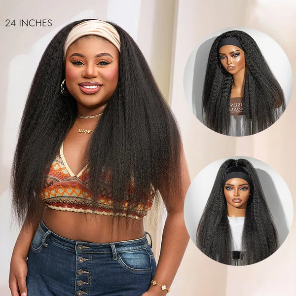 Luvme Too Easy Texture™ Wig 180% Density Kinky Straight Flexi-Fit Drawstring Glueless Headband Wig (Get Free Trendy Headbands)