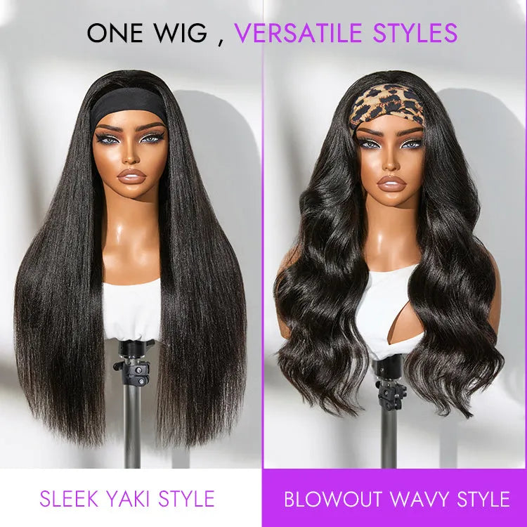 Luvme Too Easy Texture™ Wig 180% Density Kinky Straight Flexi-Fit Drawstring Glueless Headband Wig (Get Free Trendy Headbands)