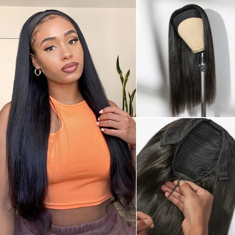 Luvme Too Easy Texture™ Wig 180% Density Kinky Straight Flexi-Fit Drawstring Glueless Headband Wig (Get Free Trendy Headbands)