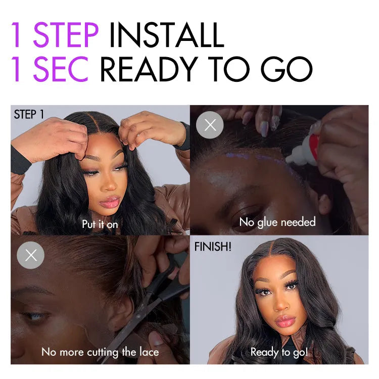 Put On and Go Brown Highlight Yaki Bob with Bangs Glueless Minimalist Lace Wig Breathable Cap