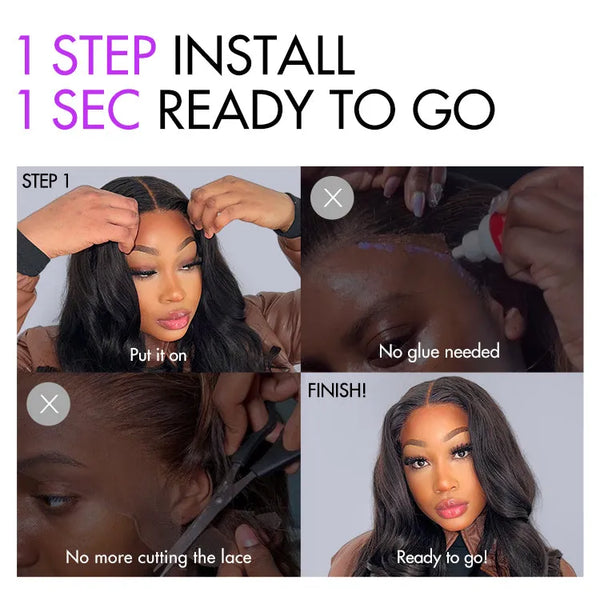 Put On and Go Brown Highlight Yaki Bob with Bangs Glueless Minimalist Lace Wig Breathable Cap