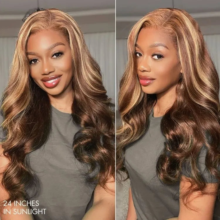 Honey Golden blonde / Natural Black Loose Body Wave Glueless 13x4 Lace Front Wig 100% Human Hair Secondary image