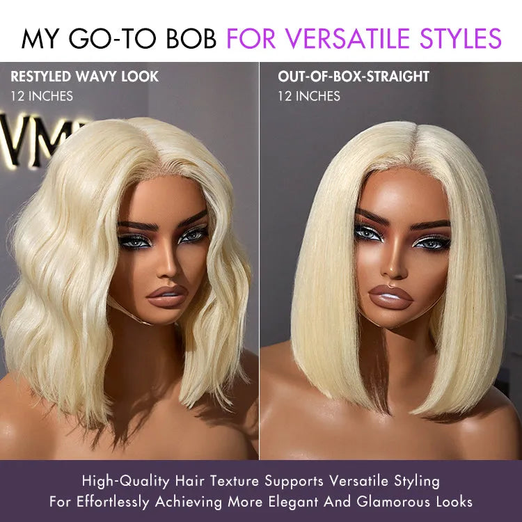 Easily Redyed 613 Blonde Blunt Cut Bob Wig Glueless Deep Middle Part 2x6 HD Lace Wig Pre-Cut Lace Secondary image