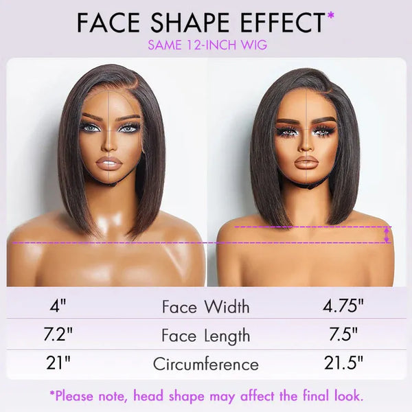 Put On & Go Blunt Cut Straight Bob Minimalist HD Lace Glueless C Part Wig  - US Only