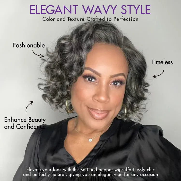 Elegant Salt & Pepper Grey Wig Loose Body Wave Glueless Minimalist Lace Short Wig Pre-Cut Lace