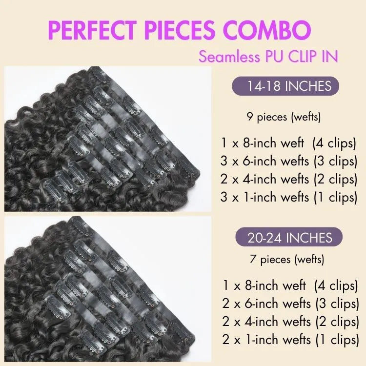 Soft Body Wave Seamless Clip in Extensions Real Human Hair Pieces 135g 9pcs / 7pcs with Free Gift