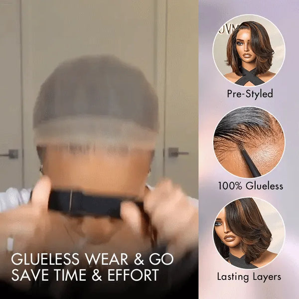 Trendy Brown Highlight Layered Bob Blowout Glueless 5x5 Lace Closure Wig 100% Human Hair Pre-Cut Lace