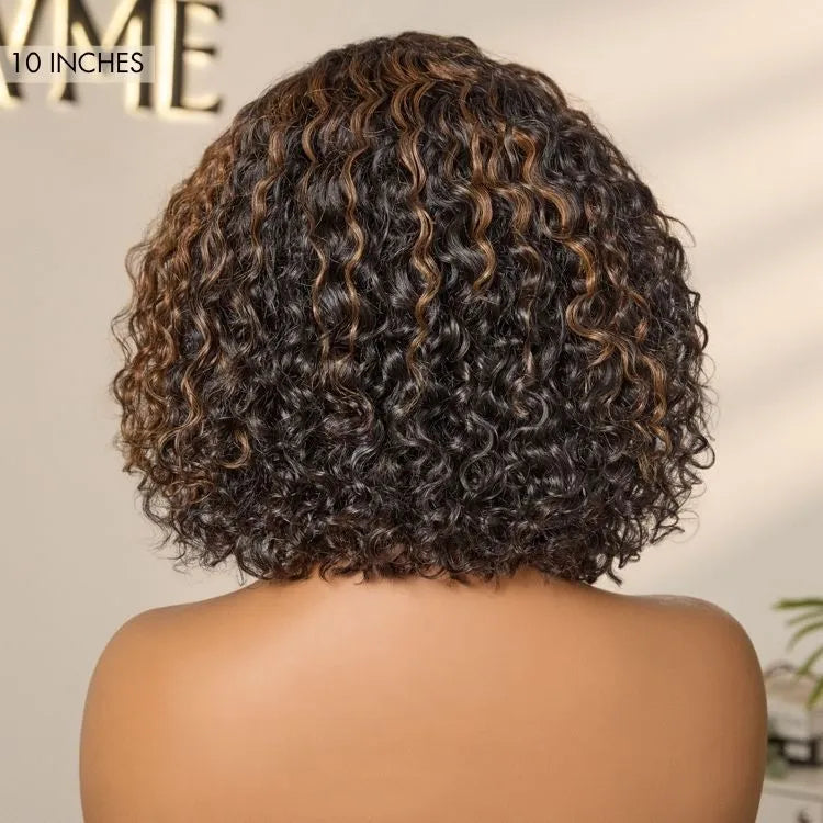 Blonde Highlight Short Curly Glueless Minimalist HD Lace Human Hair Wig