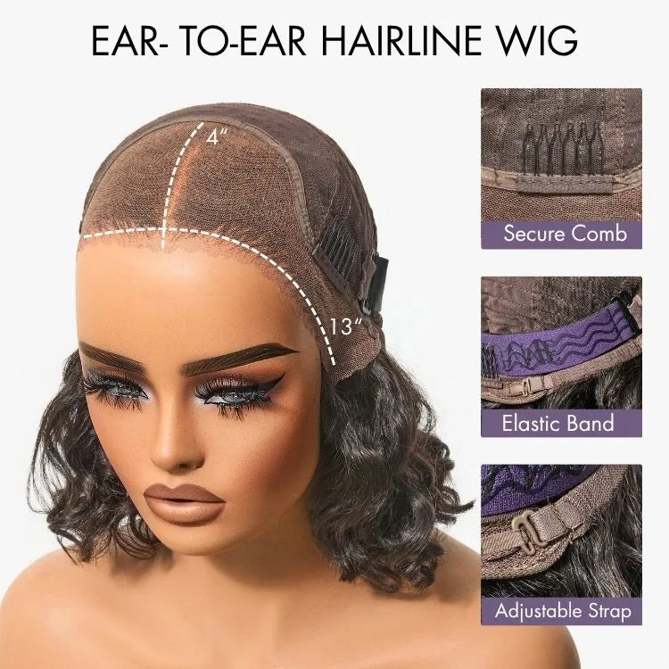 Lightweight & Voluminous Beach Wave Glueless 13x4 Lace Front Short Wig for Summer Pre-Cut Lace