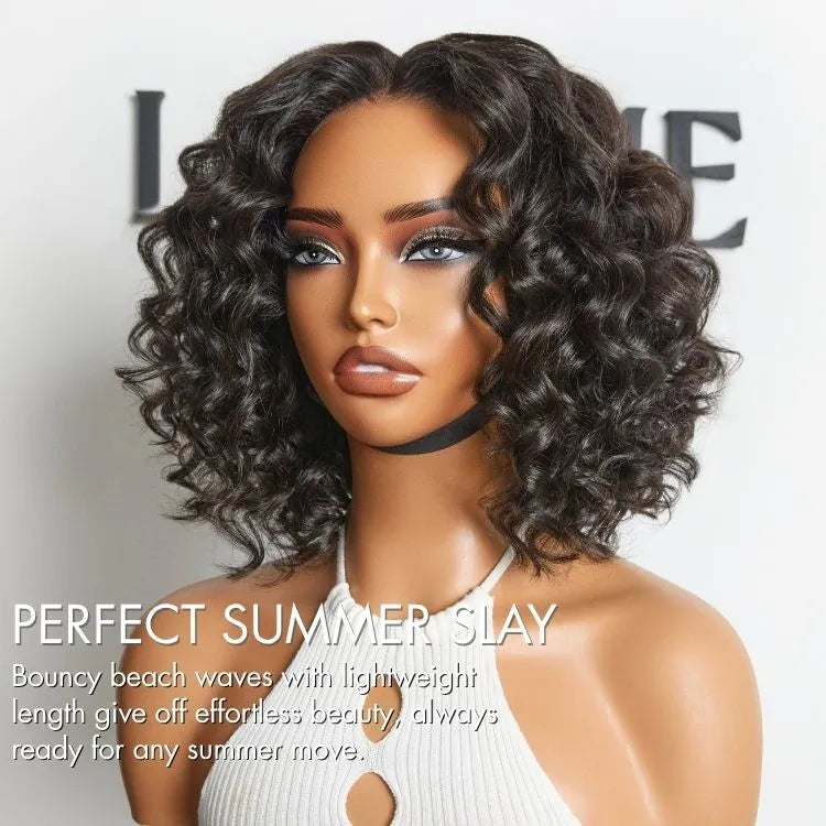 Lightweight & Voluminous Beach Wave Glueless 13x4 Lace Front Short Wig for Summer Pre-Cut Lace