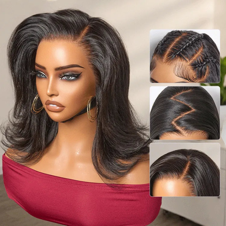 Retro 90s Flip Ends Bob Cut Wig Glueless 13x4 Frontal Lace Human Hair Wig Main image